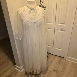 Radcliffe 2 Piece Set Sheer White & Light Blue Peignoir Slip Dress And Robe